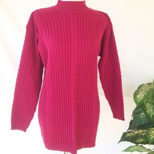 Berry Red Cable Knit Semi Turtleneck Sweater 🔅